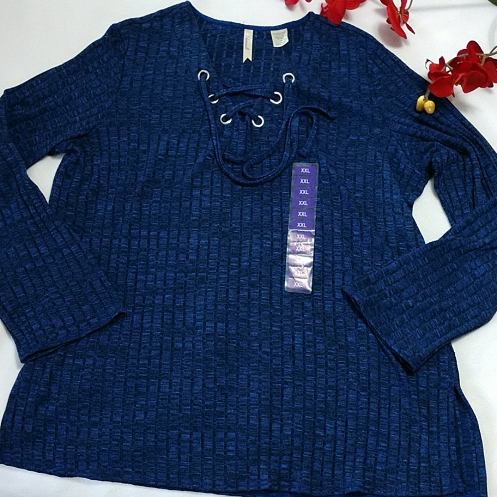 NEW Sweater Tunic Lace Up Grommet Navy Blue Split Side Soft Women's Chenault XXL - Picture 6 of 8